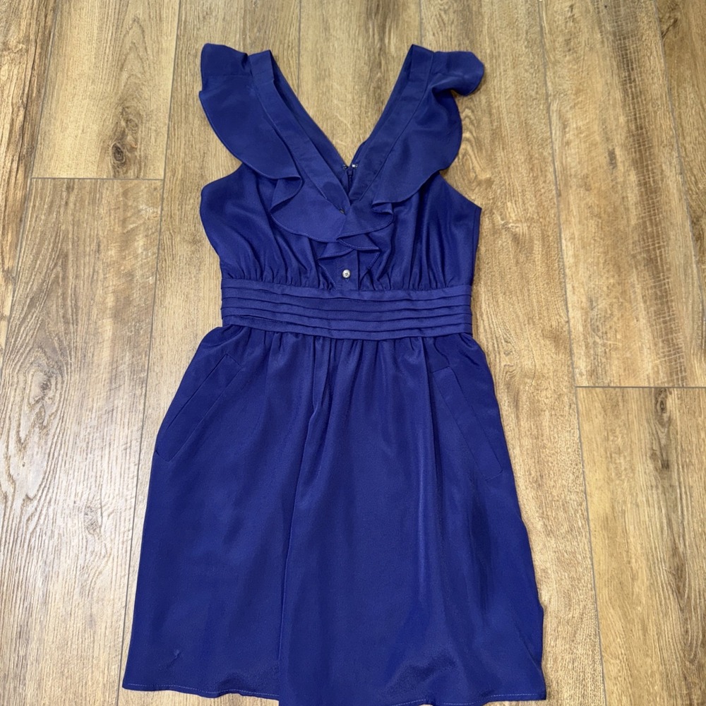 BCBG generation women's navy sleeveless‎ dress Sz 4 ruffle sleeves knee length